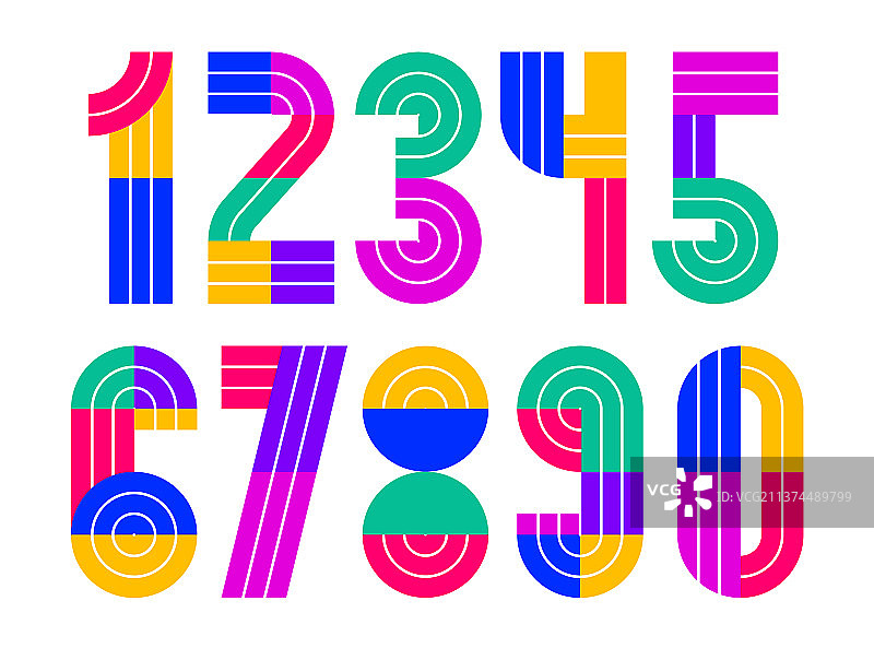 几何数字设置复古90年代风格图片素材