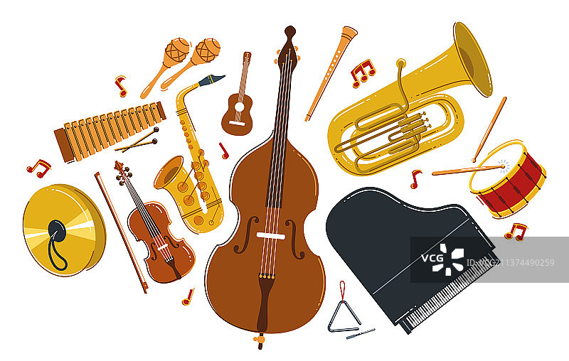 扁平风格经典乐器组合图片素材