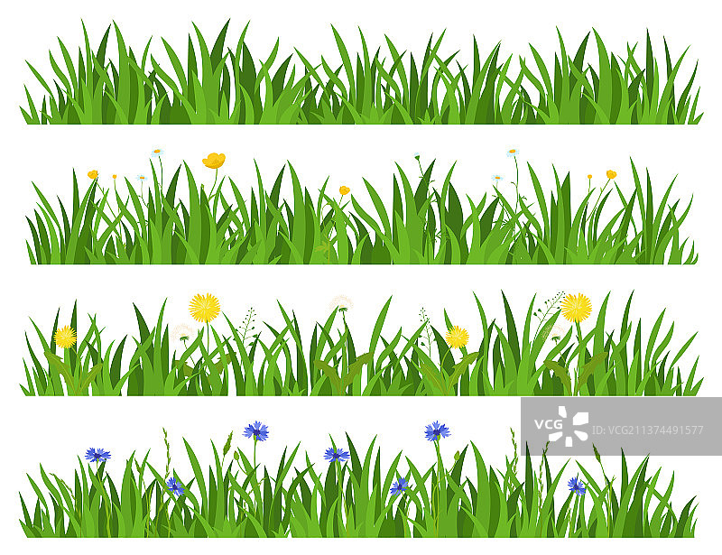 新鲜夏季绿色卡通草地与彩色图片素材