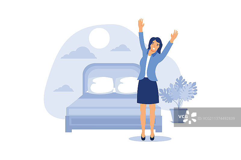 在床上伸懒腰的女孩图片素材