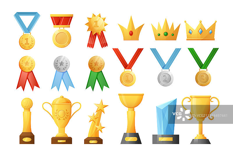 卡通奖杯金银铜牌图片素材