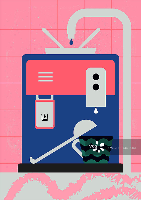 AI矢量插画饮水机餐具图片素材