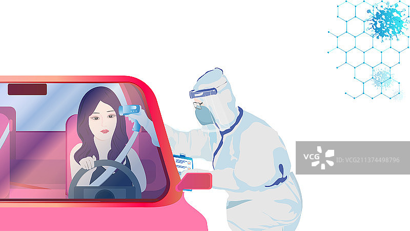 医护人员给进出车辆开窗测体温插画图片素材