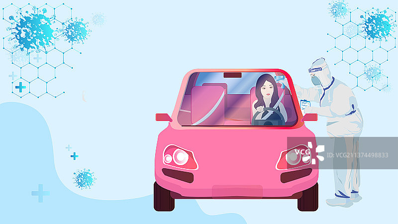 医护人员给进出车辆开窗测体温插画图片素材