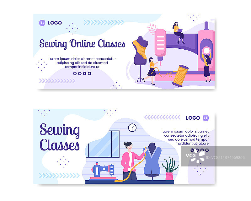 缝纫裁缝培训banner模板扁平风格图片素材