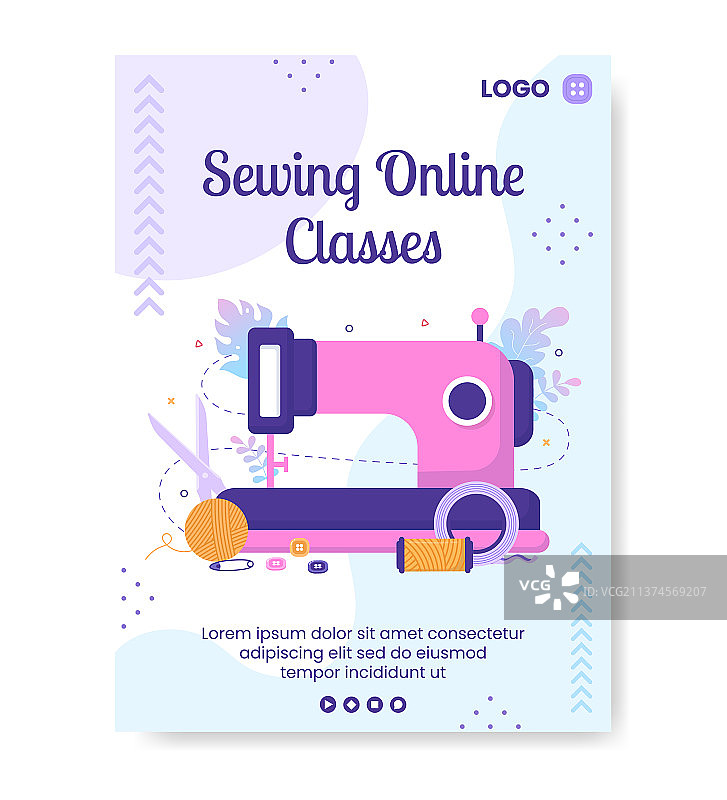 缝纫或裁缝课程海报模板（扁平风格）图片素材