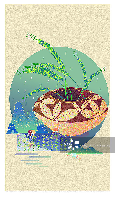 矢量插画彩陶青禾图片素材