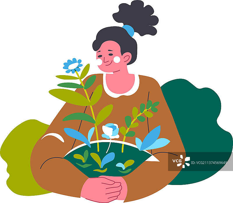 女人和女孩一起种植盆栽图片素材