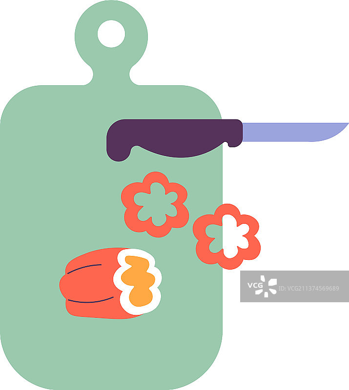 切割甜椒、砧板和刀具用于烹饪图片素材