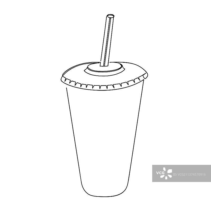 带吸管的塑料杯（独立线条艺术）图片素材