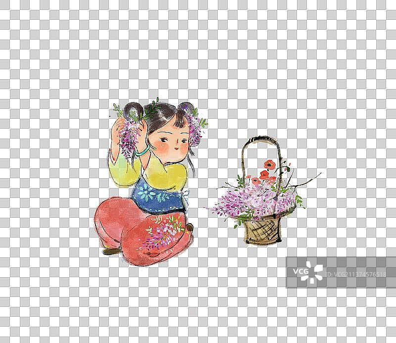 戴花的女孩图片素材