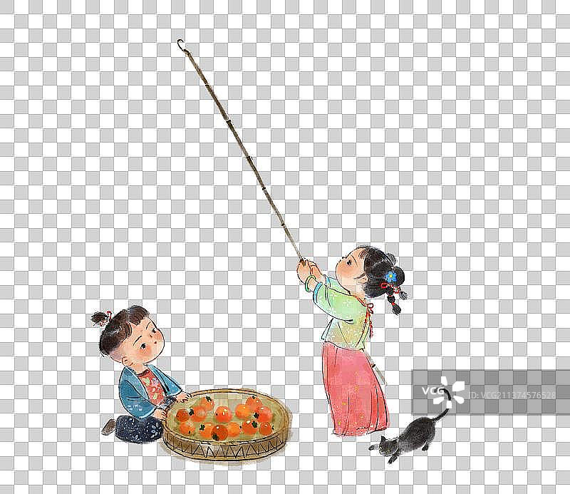 儿童摘柿子图片素材
