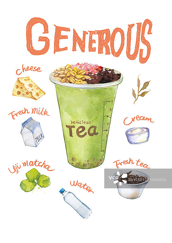 插画一杯奶茶抹茶手绘图片素材