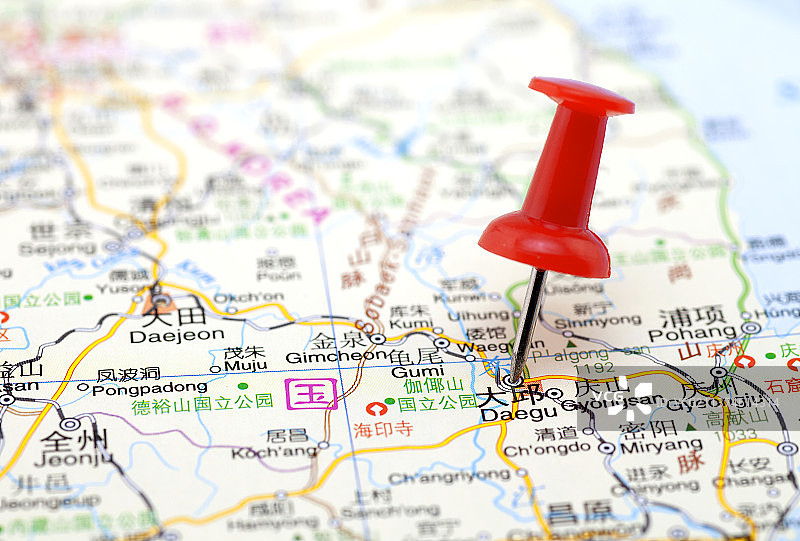 韩国大邱,地图,图钉图片素材