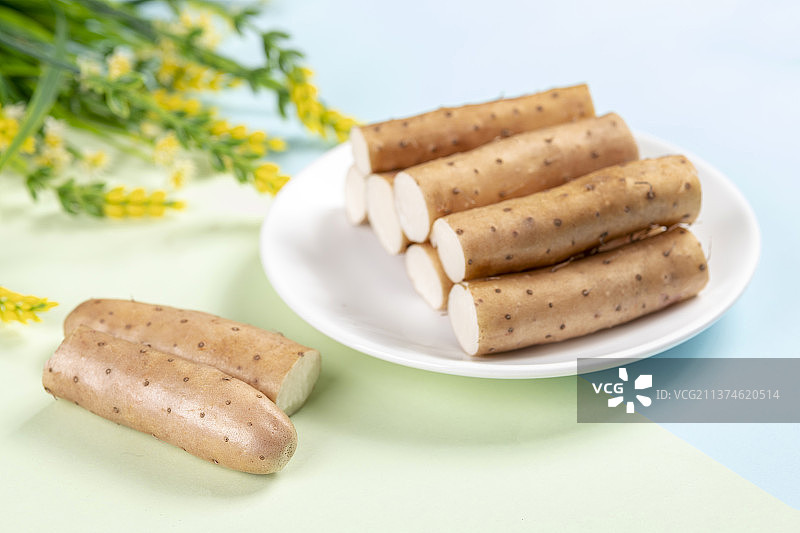 保健食疗蔬菜一盘山药特写图片素材