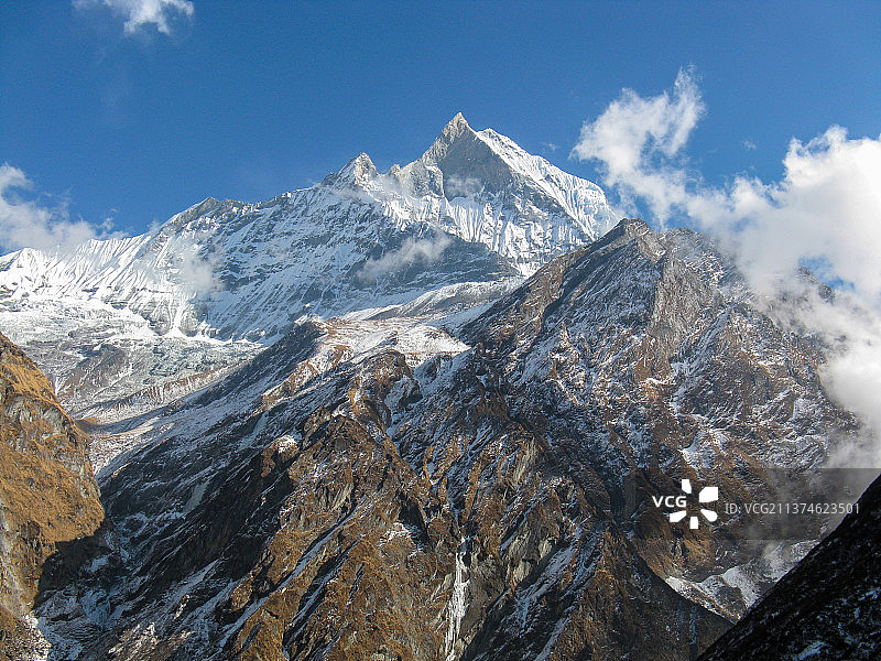 国外徒步旅游：安纳普尔纳大本营小环线，MBC至ABC遥望鱼尾峰图片素材