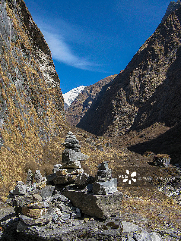 国外旅游徒步路线：安纳普尔纳环线（ABC），玛尼堆与山川图片素材