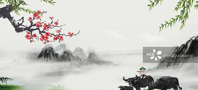 中国风复古水墨山水banner背景图片素图片素材