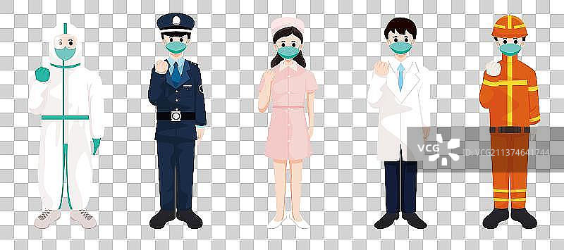 抗疫一线各行业人物插画图片素材