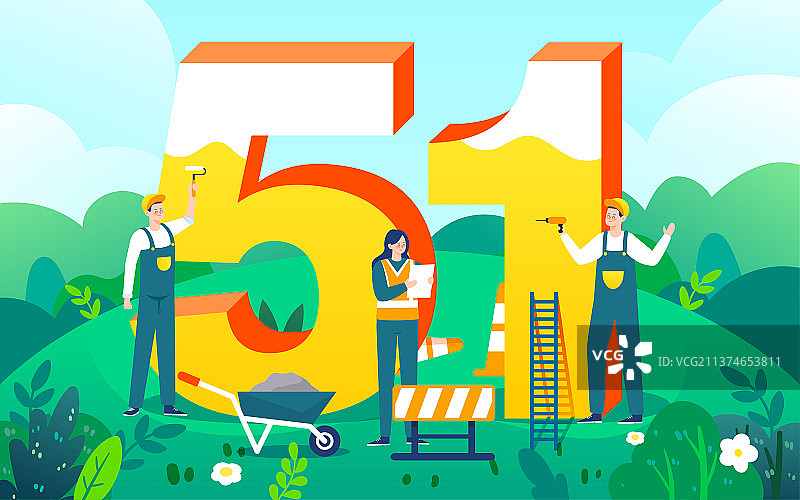 五一劳动节快乐建筑工人插画致敬劳动者海报图片素材