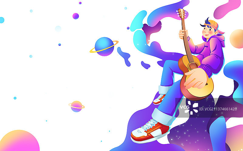 弹吉他的人物插画图片素材