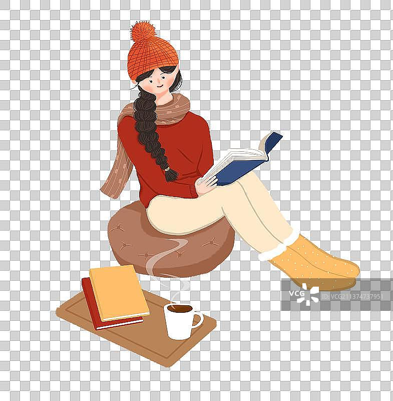 坐着看书的女孩图片素材