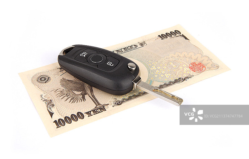 一万日元钞票上的车钥匙图片素材