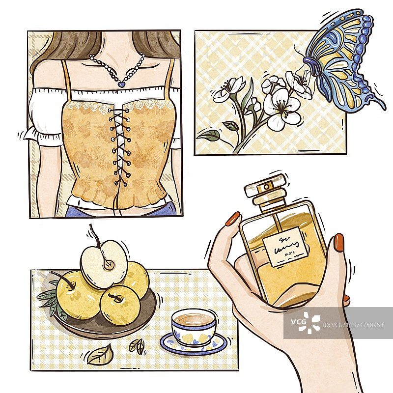 水彩风少女日常分镜插画图片素材