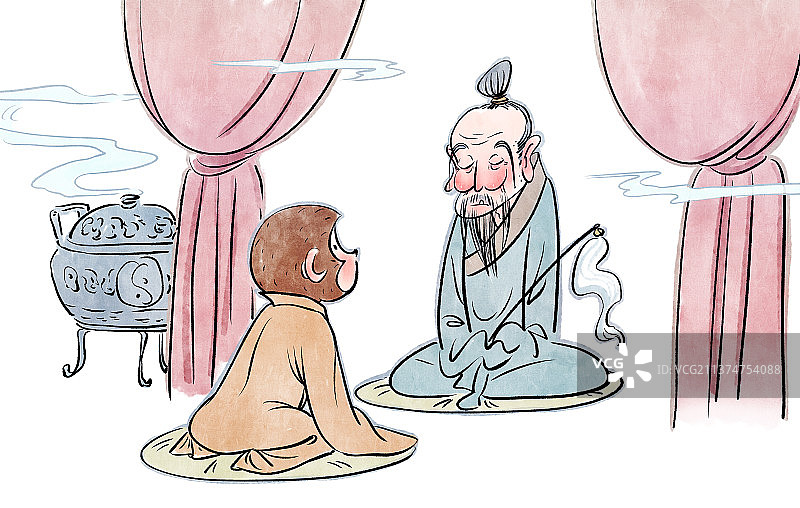 西游记神话故事之孙悟空拜师学艺卡通插画图片素材