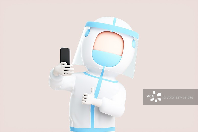 3D渲染的可爱卡通防疫人员图片素材