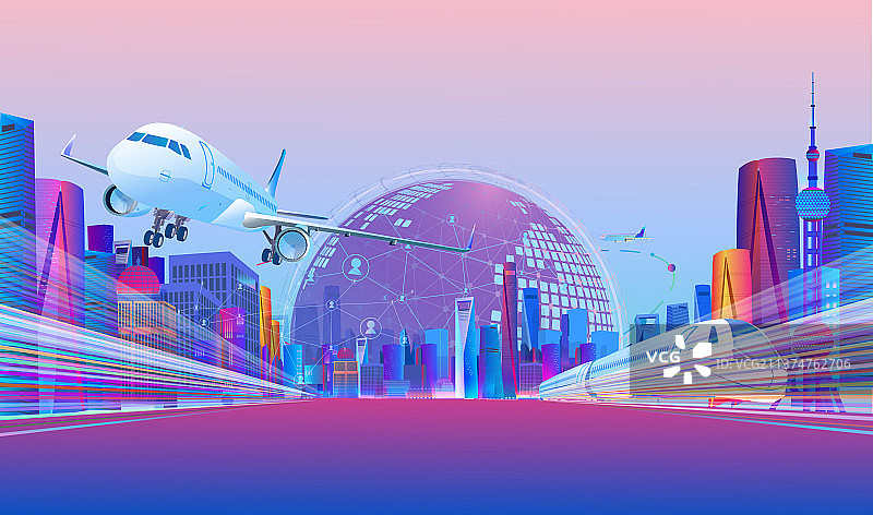 智慧城市智能出行交通插画场景图片素材