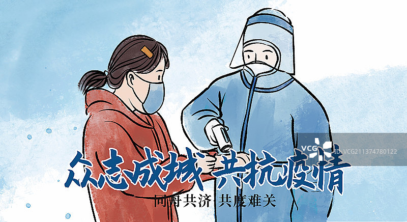 逆行者，守护城市的白衣天使检测体温图片素材