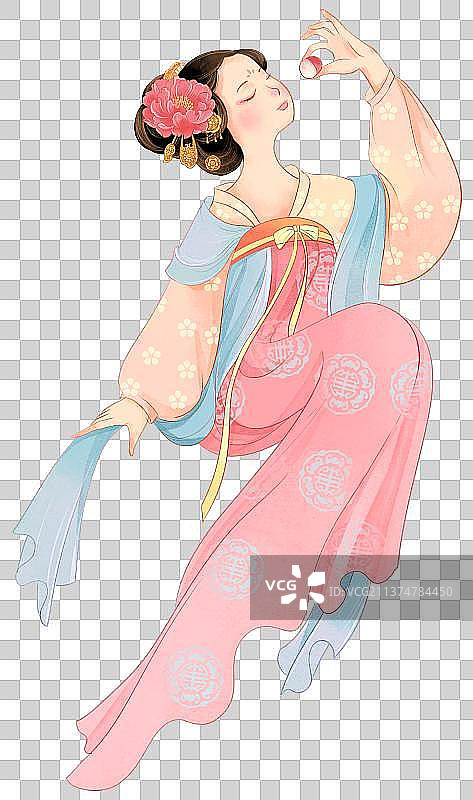唐朝妃子杨贵妃吃荔枝国潮插画图片素材