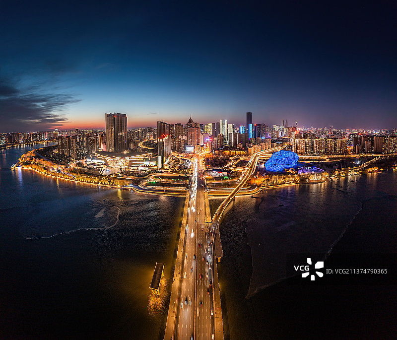 沈阳青年大街浑河桥落日夜景美景图片素材