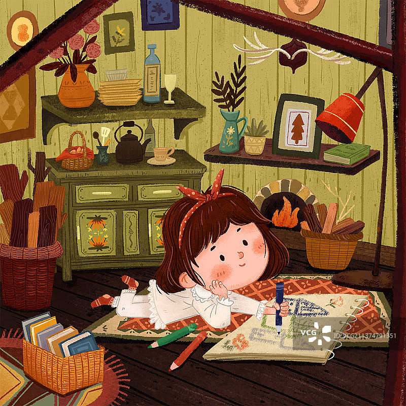 小女孩宅家画画图片素材