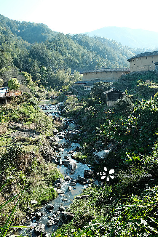 福建土楼：永定初溪土楼群风光图片素材