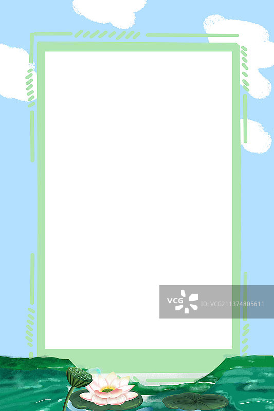 绿色荷塘荷花边框夏日清新海报背景图片素材