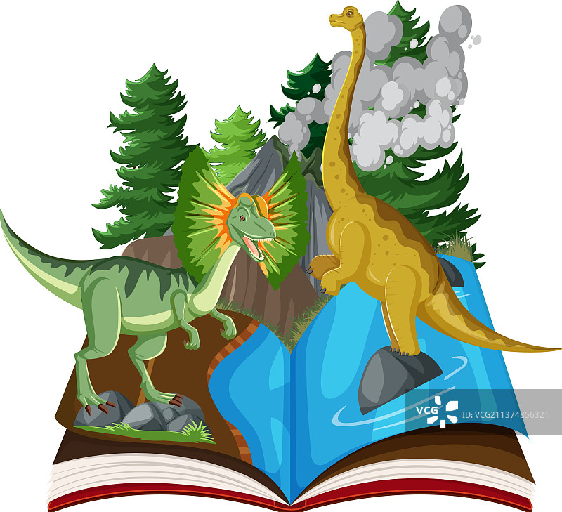 河边两只恐龙的场景图片素材