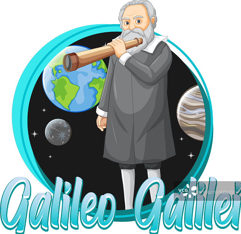 卡通风格的伽利略·伽利雷肖像图片素材