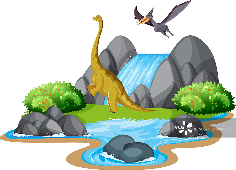 岛屿上的腕龙恐龙场景图片素材