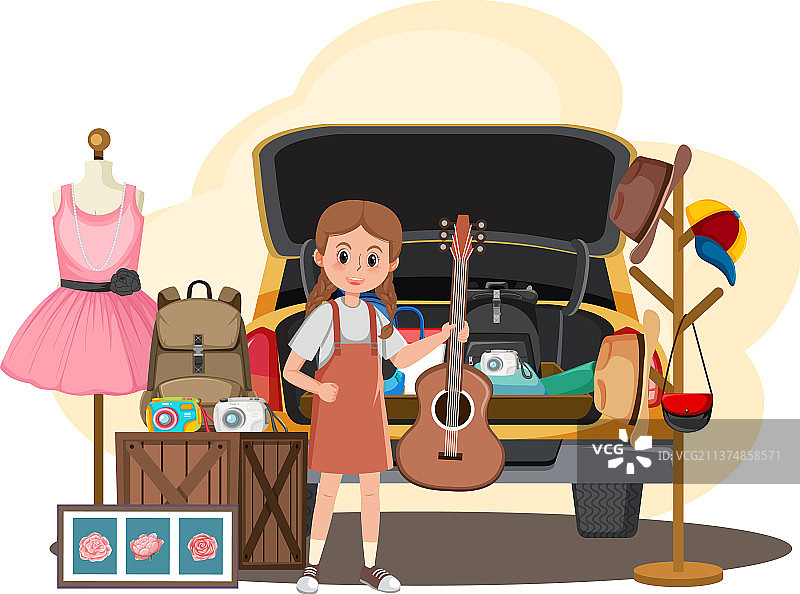 具有汽车后备箱销售概念的跳蚤市场图片素材