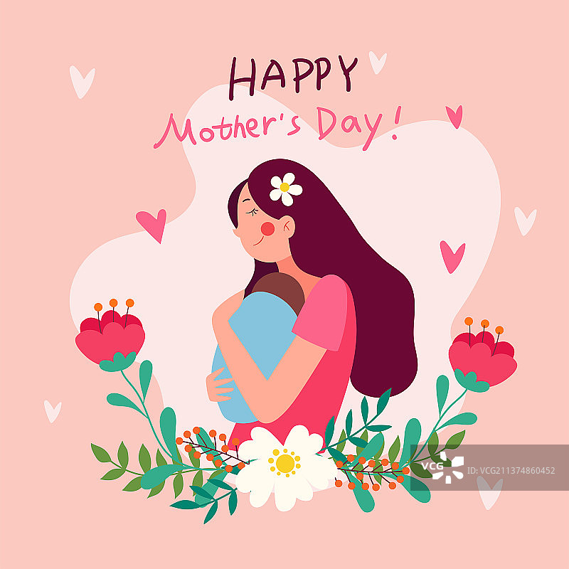母亲节手绘扁平海报模板图片素材