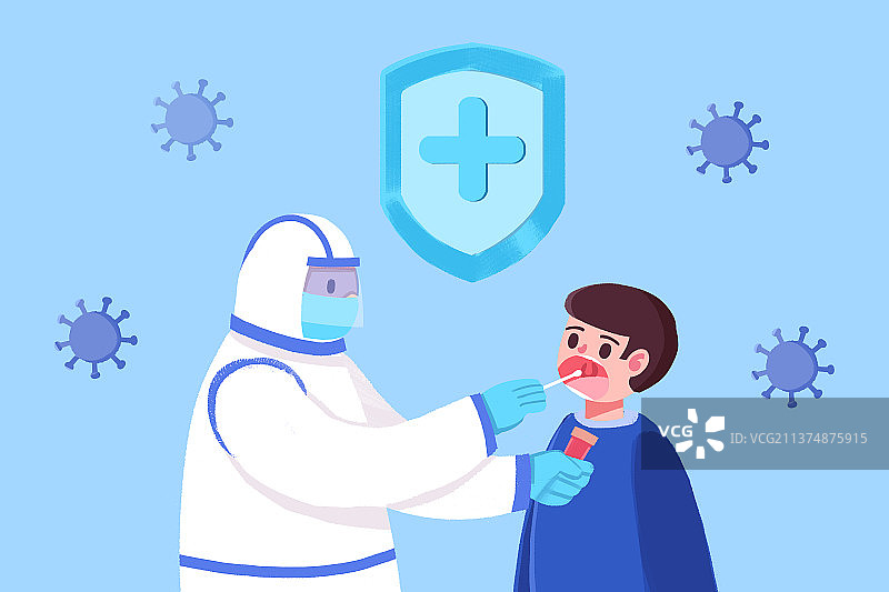 卡通手绘医护人员给人做核酸插画图片素材