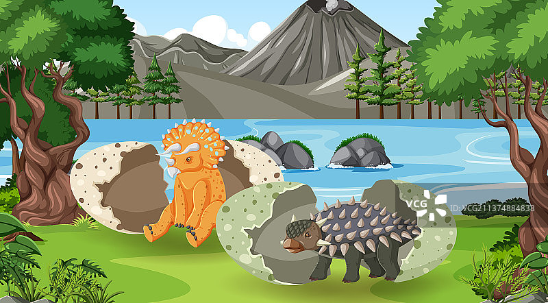 卡通史前森林与恐龙图片素材
