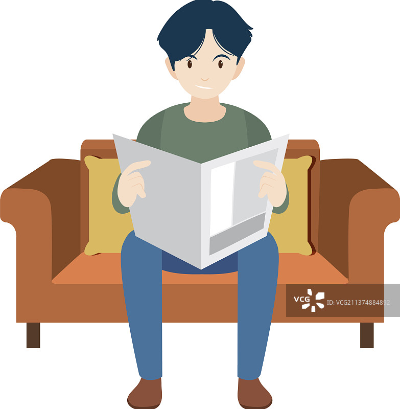 男子阅读报纸扁平设计图片素材