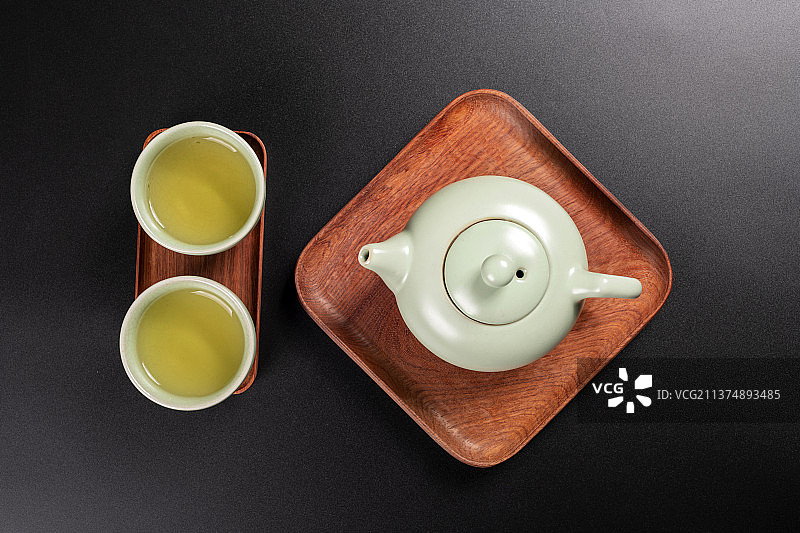 汝瓷茶壶茶杯特写茶文化图片素材