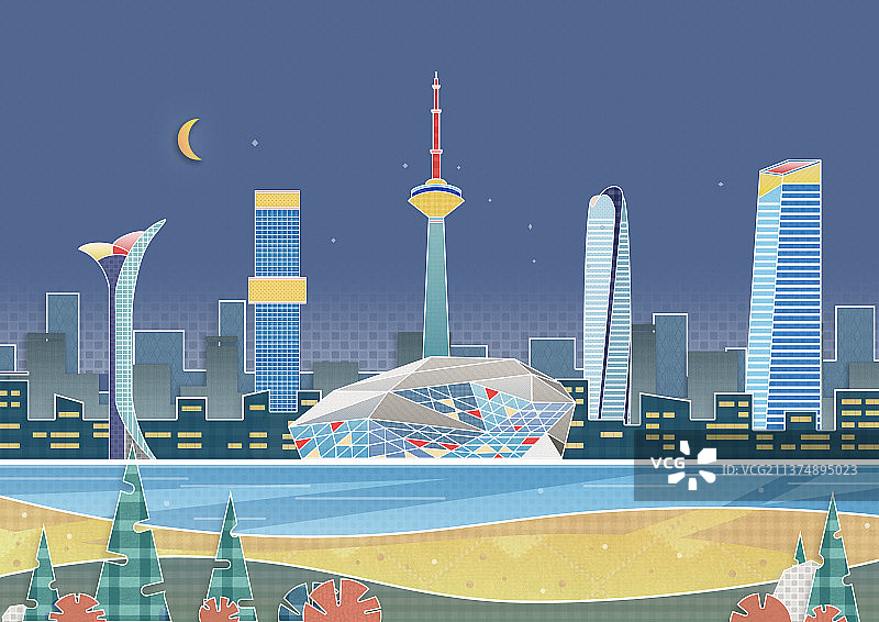 沈阳夜景插画图片素材