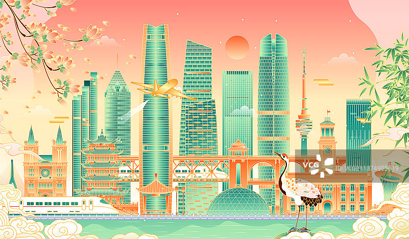 湖北武汉地标建筑矢量插画图片素材