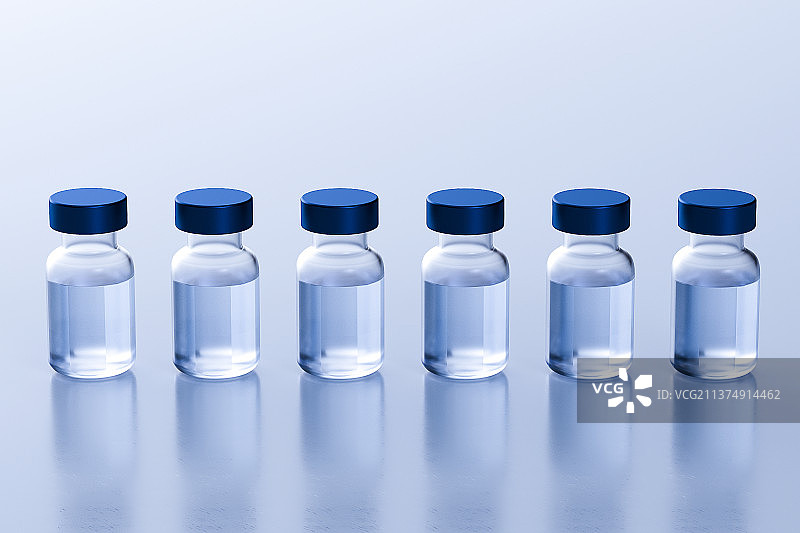 3D渲染抽象玻璃瓶装新冠病毒疫苗图片素材