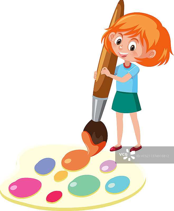 手持水彩调色盘的女孩图片素材